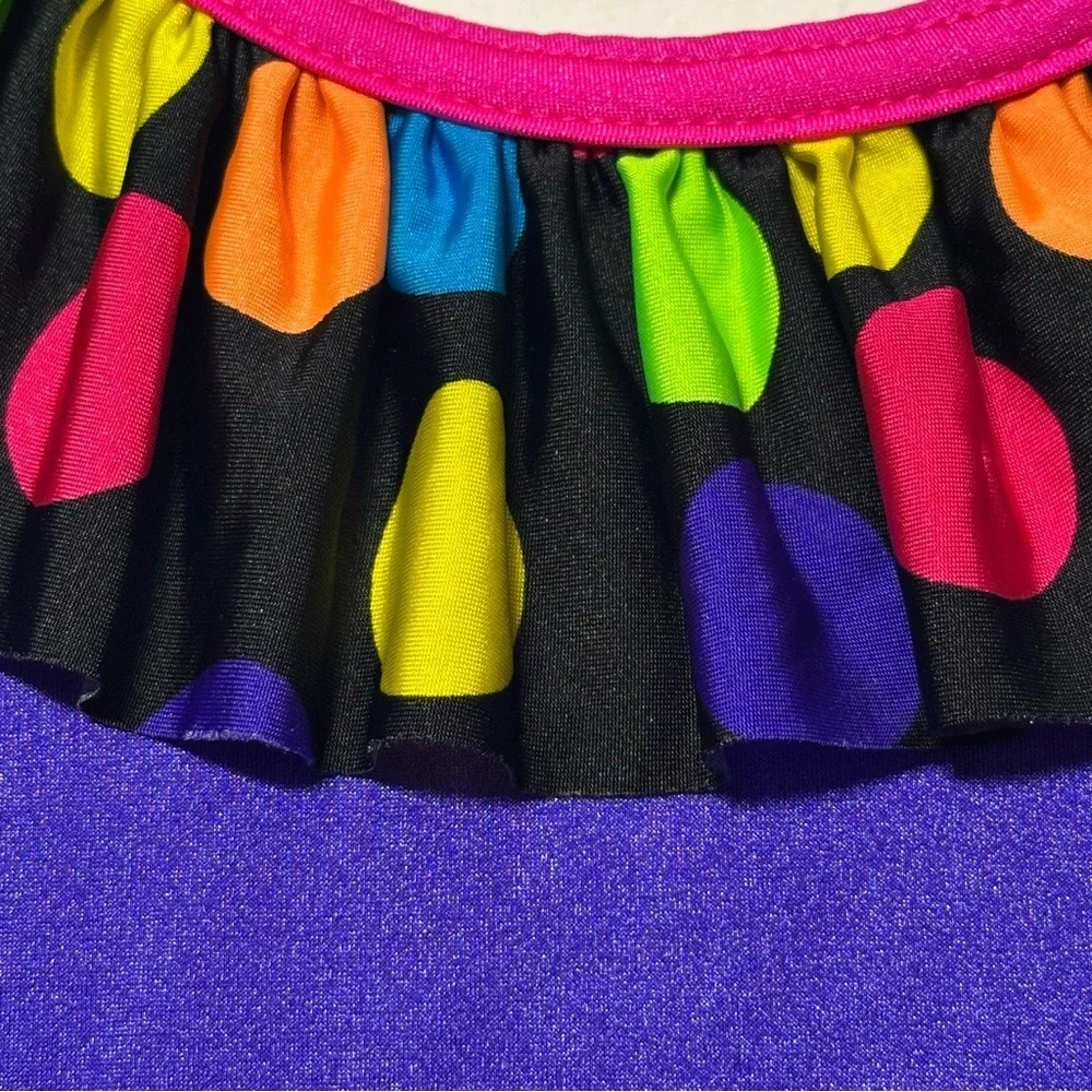 Whimsical Ruffled‎ Dance Costume: Purple, Lime Green - Fits Child L/XL (Adult M)